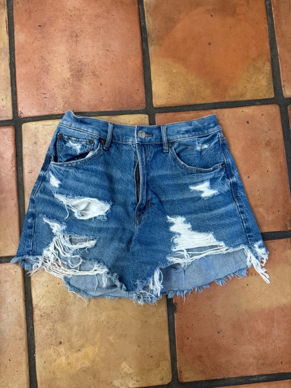 American Eagle Outfitters Blue Ripped High-Rise Denim Cutoff Shorts
